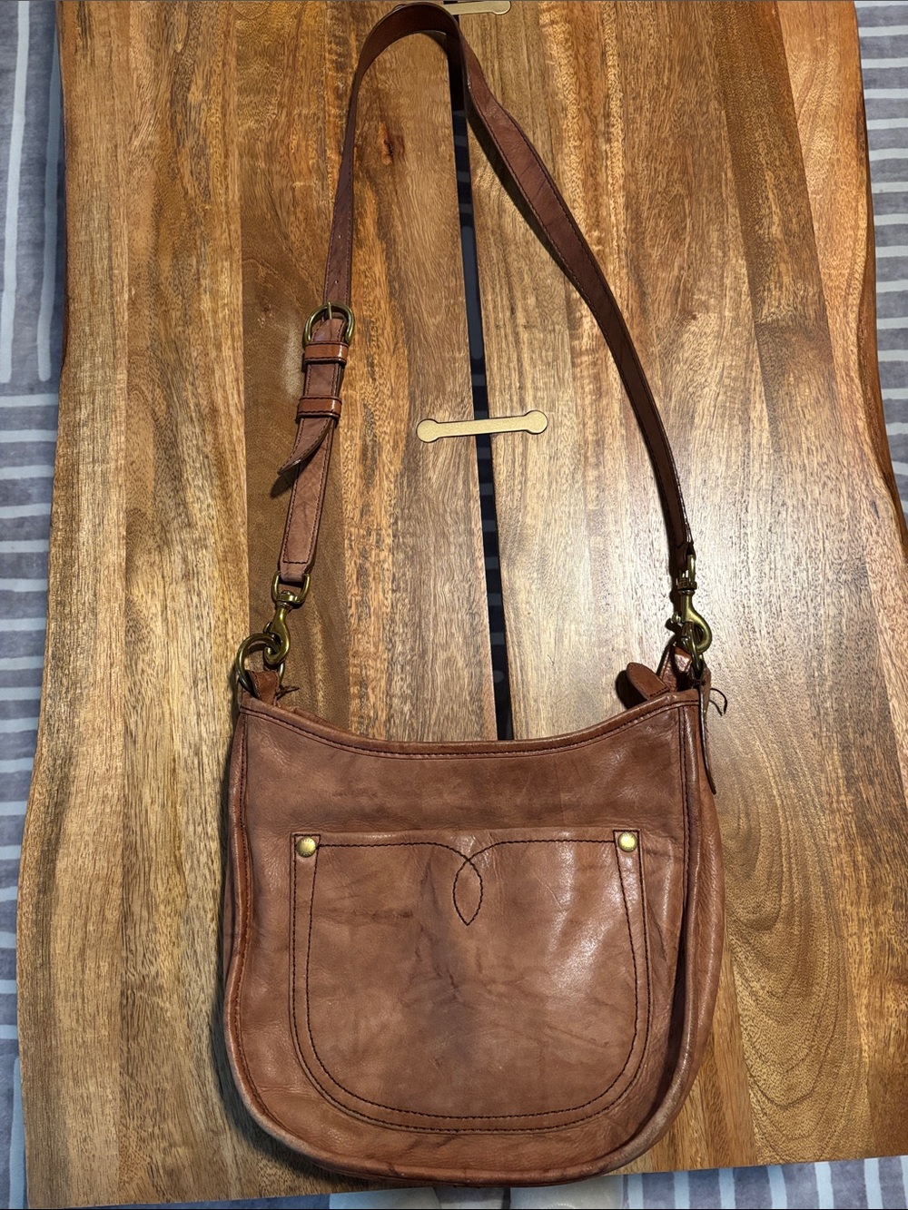 Frye Distressed Tan Leather Crossbody Bag